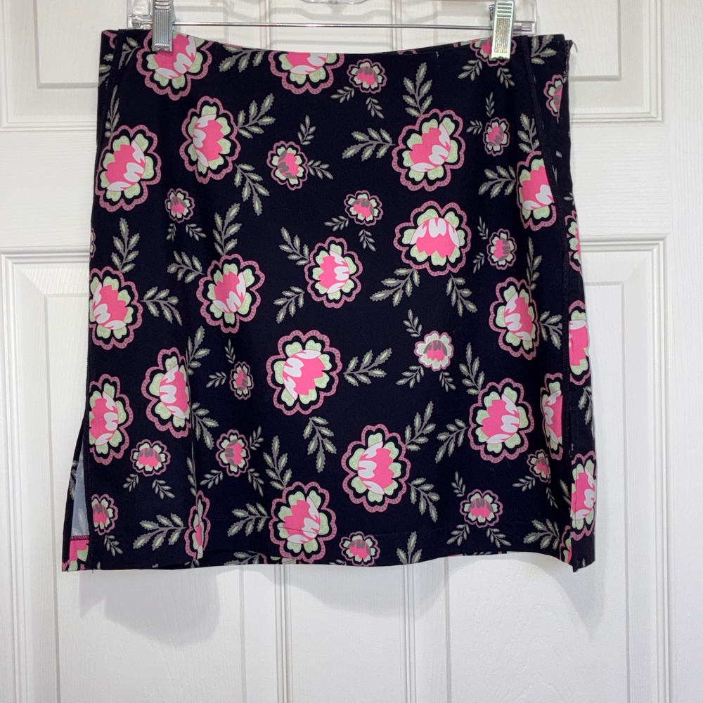 Golftini athletic skort Women's 4 Long Side zip Go Fish floral Pockets Side slit